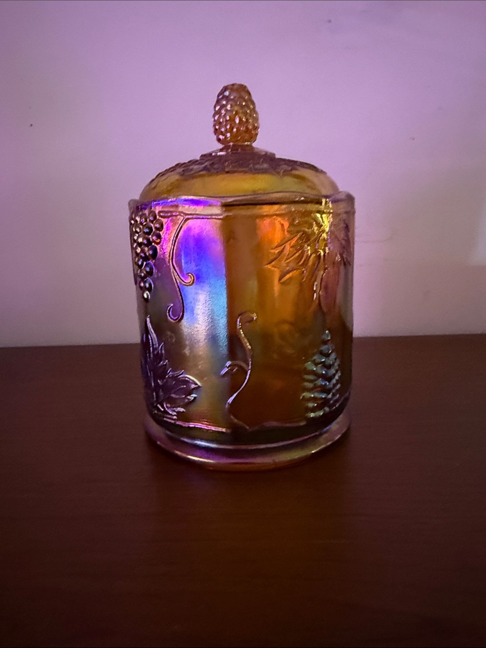 Vintage Indiana Glass Harvest Gold Carnival Glass Canister